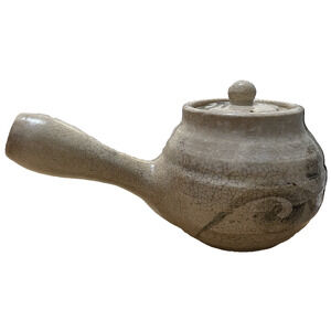Vtg.  Japanese Kyusu Teapot Lid Tokoname Signed Studio Crackle Glaze Beige READ